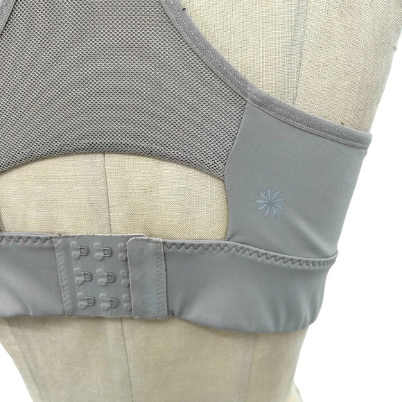 Athleta‎ Empower Sports Bra Taupe Grey Zip Front Brami Racerback Size Medium - Picture 6 of 8